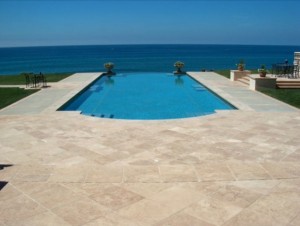 Ivory Travertine pavers unfilled and tumbled